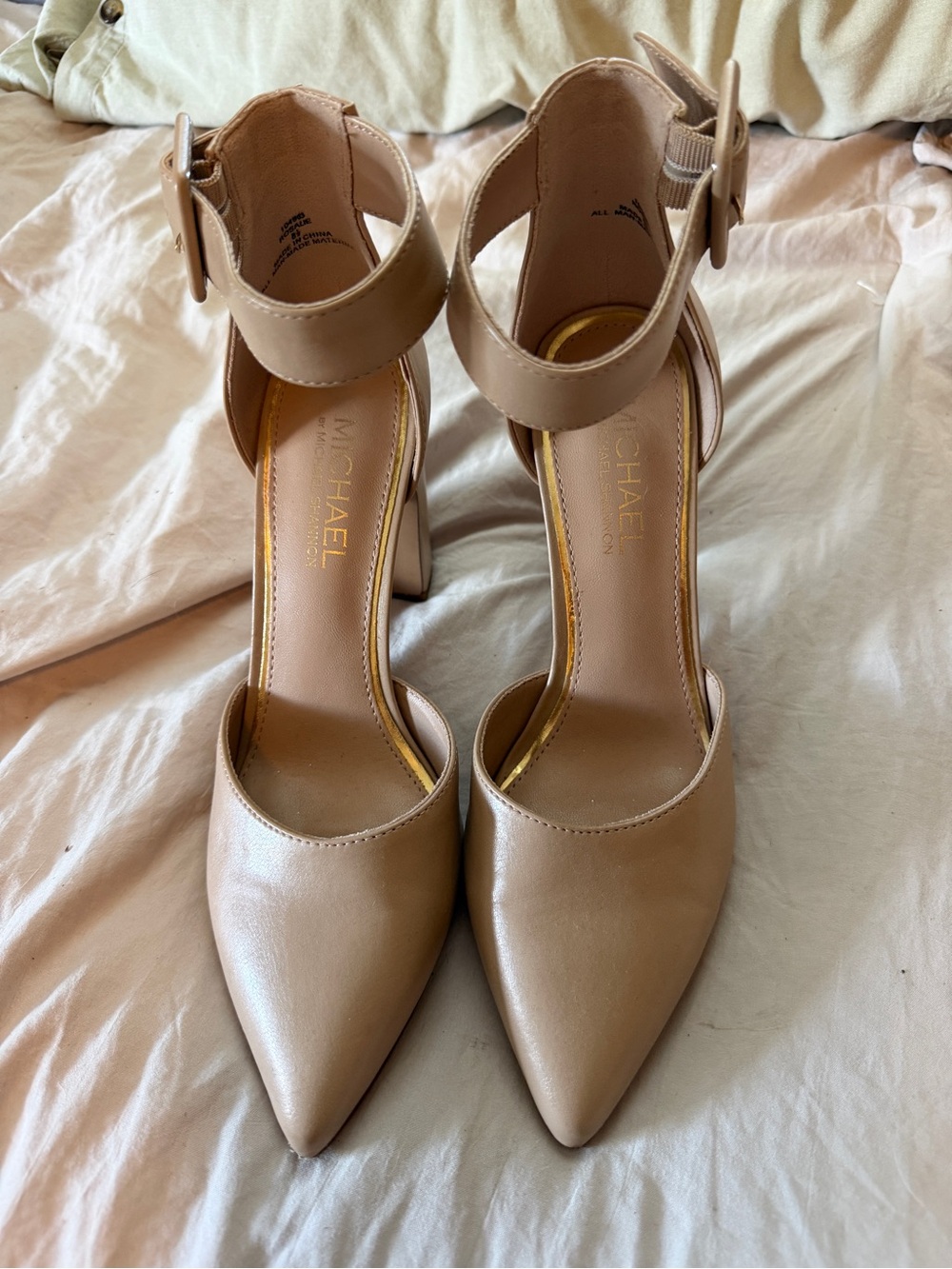Michael Shannon Nude/Tan Pointed-Toe Ankle-Strap Heels